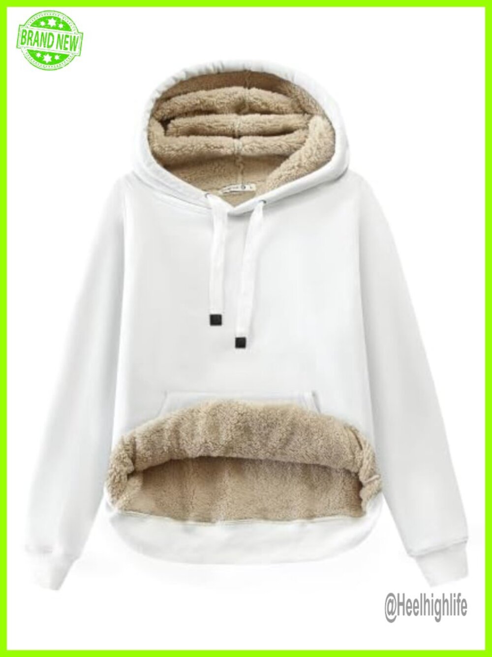 Sherpa Lined Cotton Pullover Hoodie Kangaroo Pocket Winter Warm